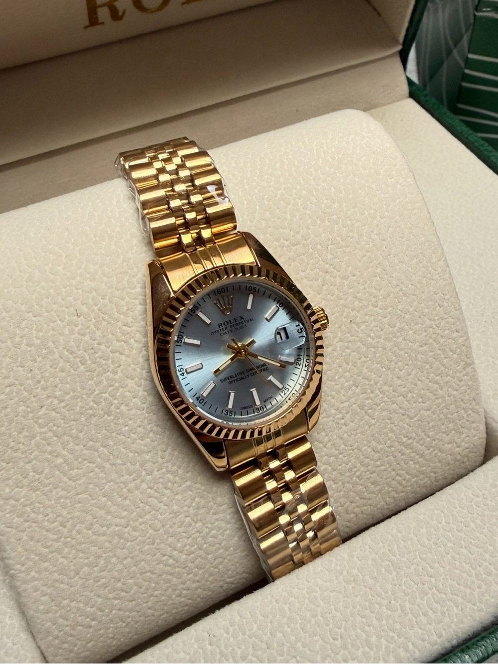 Rolex Gold Watch with Light Blue  Dial - 28mm (Women’s)